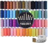 60 Assorted Color Polyester Sewing Thread Spools 250 Yards Each with Sewing Needles and Soft Measuring Tapes