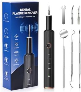 Ultrasonic Plaque Remover for Teeth - Dental Tartar Remover with LED Light, 4 Modes Rechargeable Teeth Cleaning Kit, Electric Dental Calculus Remover with 3 Stainless Steel Heads for Home & Travel