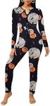 Ekouaer Halloween Onesie Adult Womens Onesie Pajamas Button One Piece Pajama Long Sleeve Sleepwear for Women