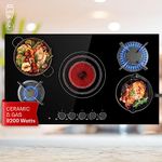 Klarstein Gas Cooker, 5 Burners Gas Hob, 9.2 kW Built in Five Ring Electric Ceramic Hob, Campervan Cooktops Gas Cookers, Stainless Steel Glass Top Wok Burner, 5 Ring Kitchen Stoves Cooker Gas Burners