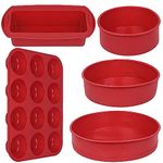 5 In1 Nonstick Silicone Baking Moulds Bakeware Set with Round Cake Molds Kit, Bread Loaf Tin, Rectangle Muffin Trays, Silicone Cake Moulds for Baking