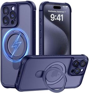 MOCCA Design for iPhone 15 Pro Case with Magnetic Invisible Stand [Full Camera Protection] [Compatible with Magsafe] Military Drop Shockproof Translucent Matte Phone Case Cover 6.1",Deep Blue