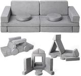 12 Pcs Modular Kids Play Couch, Convertible Sofa for Playing, Creating, Sleeping, Bedroom and Playroom Imaginative Furniture for Boys and Girls, Grey