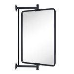 TEHOME Black Rounded Rectangle Pivot-N-View Bathroom Vanity Mirror Rotating Tilting Mirror for Corner Vanity, 14x22''