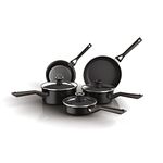 Ninja ZEROSTICK Classic 5-Piece Pan Set [CW55000UK] Aluminium Cookware, Induction Compatible, Dishwasher Safe, Oven Safe to 180°C, Glass Lids, Black