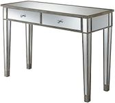 Convenience Concepts Gold Coast Mirrored Desk 42" - Console Table with 2 Drawers for Storage in Living Room, Office, Weathered White/Mirror