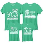 Hangout Hub HH14 Family Tshirts| I Am Dad Mom Child Make Break The Rule Printed (Green;Men XL;Women XL;Boys-0-2Yrs;Girls-8-10Yrs) Twinning T Shirts (Set of 4)