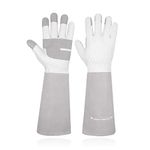 HANDLANDY Long Gardening Gloves for Men & Women, Thorn Proof Rose Pruning Gloves Leather Gauntlets Garden Gloves Yard Work Gloves (Medium, Gray)