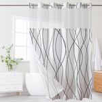 ECUCM Shower Curtain with Snap in Removable Liner for Bathroom Bathtubs 71"W X 74"H, Shower Curtain Liner with 2 Large Magnets, 100% Polyester Waterproof Fabric, Machine Washable, Grey White Striped