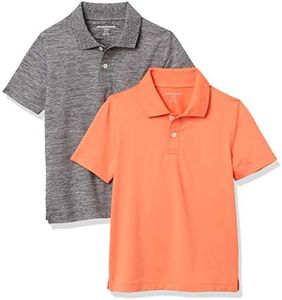 Amazon Essentials Boys' Active Performance Polo Shirts, Pack of 2, Orange/Grey, Small