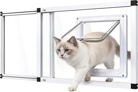 Sliding Cat Door for Window,37"-45" Adjustable Width, 2-Min Install | 4 Locking Modes, Aluminum Frame, HD Glass, Magnetic Closure, Weatherproof Pet Door Window Insert for Cats