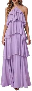 SOLY HUX Women's Wedding Guest Dress Sundresses Ruffle Layered Halter Backless Flowy Formal Maxi Dresses Mauve Purple X-Large