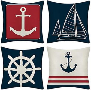 JOTOM Set of 4 Decorative Cushion Covers Square Throw Pillow Covers Home Decor Design Set Covers Cushion Case for Sofa Bedroom Car 18x18 Inches Anchor