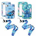 Suitable for Disney Stitch Badge Holder, Detachable Cartoon Lanyard Card Holder, ID Card, Key Ring, Tickets, Gift Card Holder, Bus Pass (2 pcs)