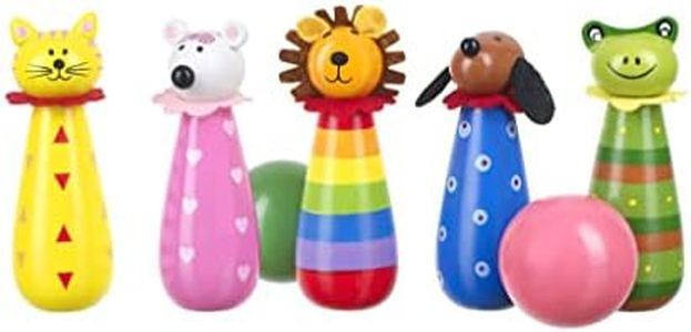 Animal Wooden Skittles - Bowling Set Skittles Game for Kids, Indoor and Garden Toys - Wooden Toys for 3 Year Olds, Toddler - Early Development & Activity Toys by Orange Tree Toys