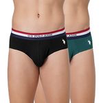 U.S. POLO ASSN. Cotton Men Striped Waistband Antibacterial Eb002 Briefs - Pack of 2 (Black/Bistrogreen M)