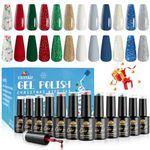 EBANKU Christmas Gel Nail Polish Kit- 12 Colors Red White Green Gold Glitter Gel Polish Kit, Holiday Christmas Gel Nail Kit DIY Salon Home Manicure Gift Set Nail Art Decoration