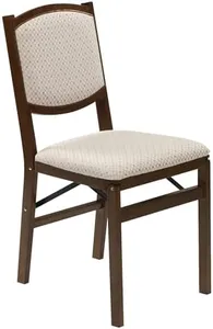 MECO Stakmore Contemporary Premium Solid Wood Dining Compact Folding Chair Set with Fabric Padded Upholstered Seat, Fruitwood, Set of 2