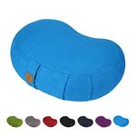 FelizMax Crescent Zafu Meditation Pillow, Zabuton Yoga Bolster, Meditation Cushion, Floor Pouf, Yoga Pillow, Zippered Organic Cotton Cover, Natural Buckwheat, kneeling pillow - Large (Sky Blue)