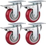 AcbbMNS 4Pcs 4 inch Caster Wheels with Brake, Heavy Duty Swivel Castors No Noise for Furniture Workbench Trolley