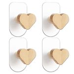 Yisiziyo Decorative Wooden Hooks for Kids Rooms, Natural Beech, self-Adhesive Without Drilling, 4-Pack (Heart)