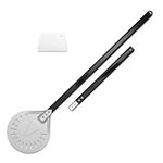 Lymn Turning Pizza Peel – 23cm Round Perforated Metal, Detachable Long Handle – 3 Length Options 41cm, 81cm, 122cm, Professional Quality, Perfect for Brick Oven, Includes Bonus Dough Scraper