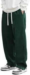 JMIERR Mens Corduroy Pants Wide Leg Baggy Sweatpants, Dark Green, 2XL