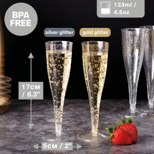 MATANA Plastic Champagne Flutes, 120-Pack – Disposable Party Glasses