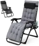 GarveeHome Zero Gravity Chair, 26 Inch Zero Gravity Lounge Chair for Indoor and Outdoor, Adjustable Anti Gravity Chair with Cushion, Headrest, Footrest, Eye-Patch, Cupholder, 440 Lbs Deck Chair, Grey