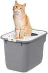 IRIS USA Square Top Entry Cat Litter Box with Scoop, Large Kitty Litter Tray with Litter Catching Lid Less Tracking Dog Proof and Privacy Walls, Gray/White