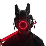 JAUPTO Techwear Mask Punk Mask Helmet,LED Light Cool Samurai Mask,Halloween Cosplay Anime mask (red)