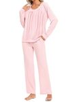 Famulily Women 2 Piece Yoga Sets Long Sleeve Loose Sweatshirt Elasticated Pants with Pockets Trendy Track Suits Pink M