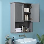 VANIRROR Grey Cabinet Wall Mounted with 2 Doors, Wooden Medicine Cabinet with Adjustable Shelf, 23"x 29" Over Toilet Wall Hanging Cabinets for Bathroom Bedroom, Kitchen, Laundry Room