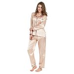 Ladieshow Women Pajamas Satin Ladies Pj Set Long Sleeve Sleepwear Two Piece Set Champagne