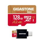 [5-Yrs Free Data Recovery] GIGASTONE 128GB Micro SD Card with USB 3.2 Type C Card Reader, 4K Camera Pro MAX, A2 V30 MicroSDXC Memory Card for Gopro, 4K UHD Video, Up to 120/80 MB/s with Adapter