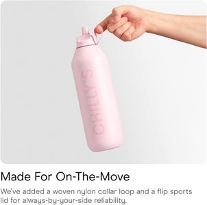 Chilly's Series 2 Flip Water Bottle, 500ml – Blush Pink, Sports Lid, Straw