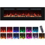 VINEMOUNT 60/'' Electric Fireplaces Inserts, Recessed & Wall-Mounted Fireplace Heater with Thermostat, Multicolor Flames,Timer, Log & Crystal, 750/1500W, Black…