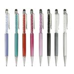 Slim Ballpoint Pens&Crystal Stylus 2 in 1 Retractable Rollerball Pen Touch-Screen Capacitive Pen Top for iPad iPhone, Samsung Galaxy, Tablets Pack of 8