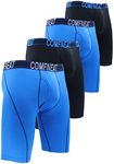 Comfneat Men's 9" Long Boxer Briefs Sports Performance Breathable Underwear 4-Pack (XXL, Light Blue+Black(Navy) 4-Pack)