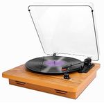 Wrcibo Record Player, Vintage Turntable 3-Speed Belt Drive Vinyl Player LP Record Player with Built-in Stereo Speaker, Aux-in, Headphone Jack, and RCA Output, Natural Wood