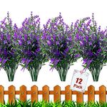 HBell 12 Bundles Outdoor Artificial Flowers UV Resistant Fake Boxwood Plants, Faux Plastic Greenery for Indoor Outside Hanging Plants Garden Porch Window Box Home Wedding Farmhouse Decor (Purple)