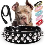 Dog Collars for Medium Dogs with Leash, Epesiri Spiked Dog Collar for Large Dogs, Girl Pink Dog Collar, Studded Rivet Pit Bull Leather Cat Collar Gift (Black, XXL=18.9"-20.9")