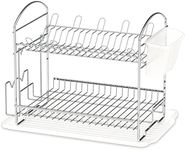 SimpleHouseware 2-Tier Dish Rack with Drain Board, Cup Holder and Cutting Board Holder, Chrome