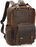 Compalo Full Grain Leather Backpack 15.6 Inch Genuine Leather Vintage Laptop Bag Camera Rucksack for Men Work Hunting Fishing Travel Daypack, Brown