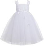 IDOPIP Flower Girl Bowknot Tutu Dress for Kids Baby Princess Wedding Bridesmaid Birthday Party Pageant Baptism Dresses 6M-10T, White - Flower, 3-4 Years