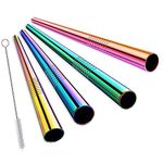 ALINK Extra Wide Metal Reusable Straws, Stainless Steel Drinking Straws 4 Set - Boba Smoothie Straws, 12mm Jumbo Bubble Tea Straws with Cleaning Brush & Carrying Case(Rainbow)
