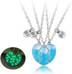 3PCS Unique BFF Magnetic Necklaces with Luminous, Best Friends Heart Pendant Necklaces for 3 Girls, Glowing Necklace Friendship Jewelry Gifts for Girls Friends Sisters Mother, Blue, Stars