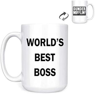 Dunder Mifflin (The Office) World's Best Boss TV Television Show Ceramic Mug Coffee (Tea, Cocoa) 15 OZ Mug, Official Michael Scott Mug As Seen On The Office