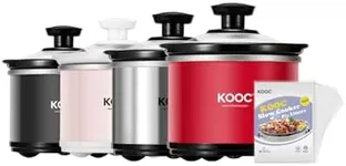 KOOC Small Slow Cooker, 0.65 Quart, Free Liners Included, Upgraded Ceramic Pot, Nutrient Loss Reduction, Sauces, Stews & Dips, Stainless Steel, Red, Round