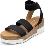 Athlefit Women's Wedge Sandals Platform Sandals Cork Elastic Strap Sandals Size 8 Black